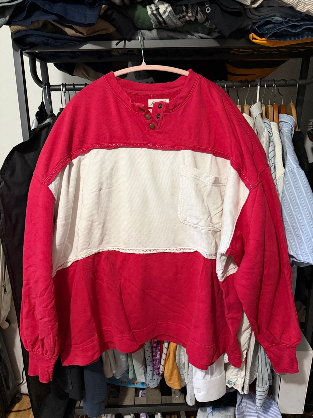 Free people Red and White Colorblock Crewneck sweatshirt